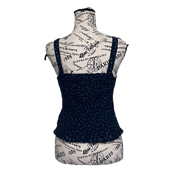 Madewell Blue Floral Smocked Crop Top Small Cottagecore Coquette Boho Stretch - Picture 5 of 11